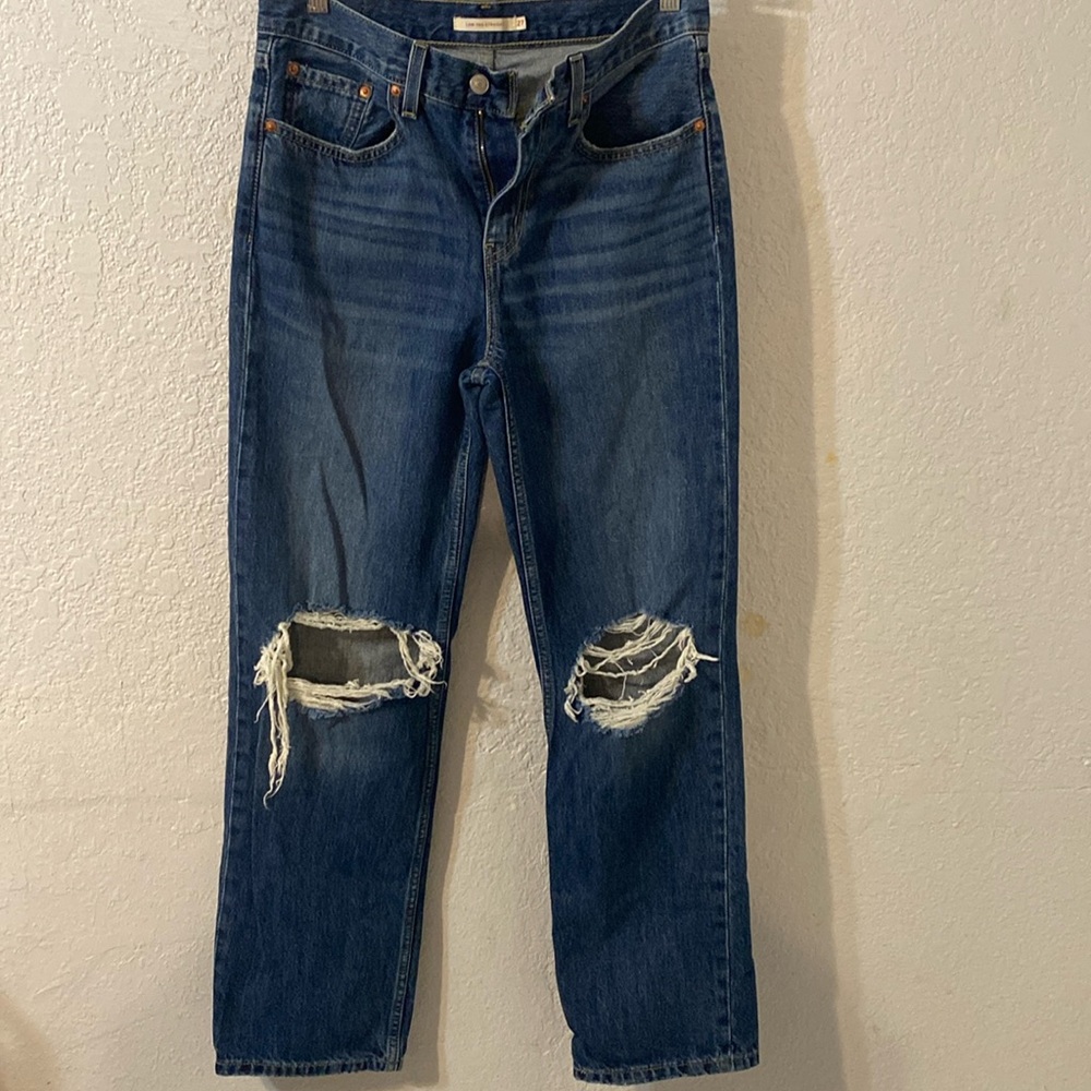 Levi’s Lo Pro Straight Distressed Blue Jeans Denim Distressed Women’s Size 27